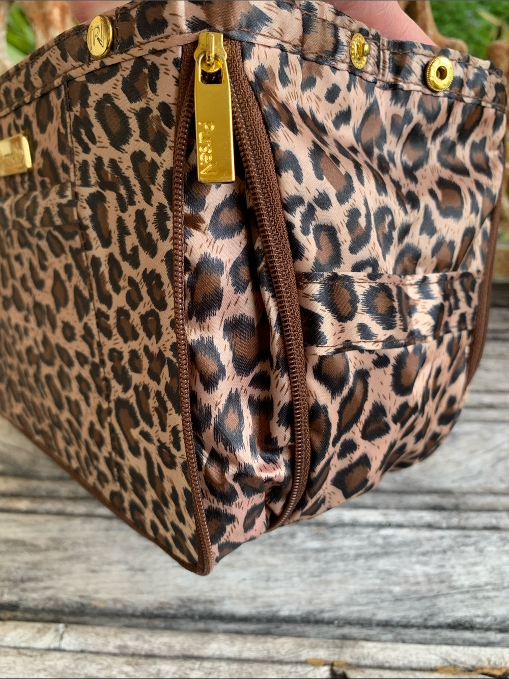 PurseN Leopard Print Cosmetic Organizer in Brown and Black with Gold Accents - Picture 9 of 14